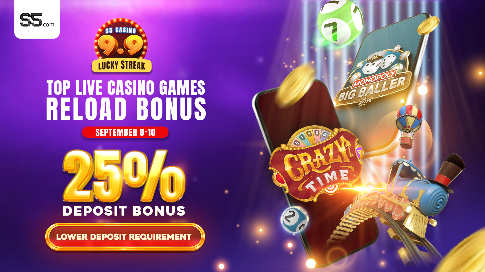 9.9 Lucky Streak Top Live Casino Games Reload Bonus